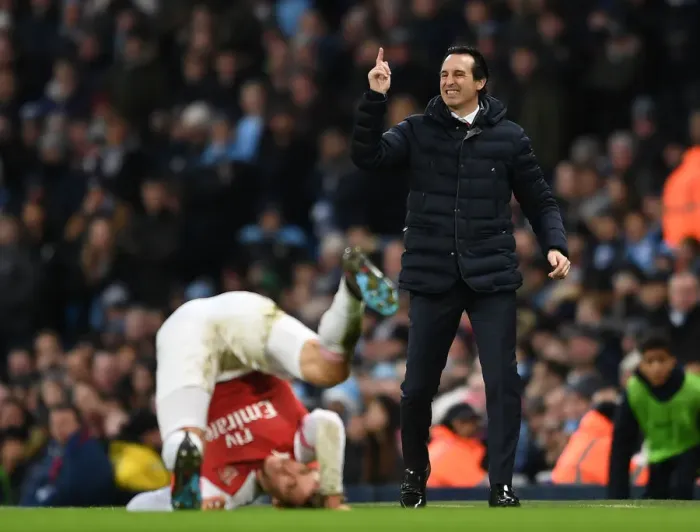 Framed Print : Unai Emery vs. Manchester City: Arsenal's Title Challenge at Etihad Stadium, 2018-19