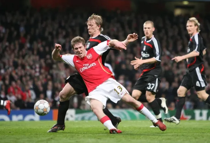 Framed Print : Unfair Play: Hleb Fouled by Kuyt, No Penalty Called in Arsenal vs. Liverpool Champions League Match