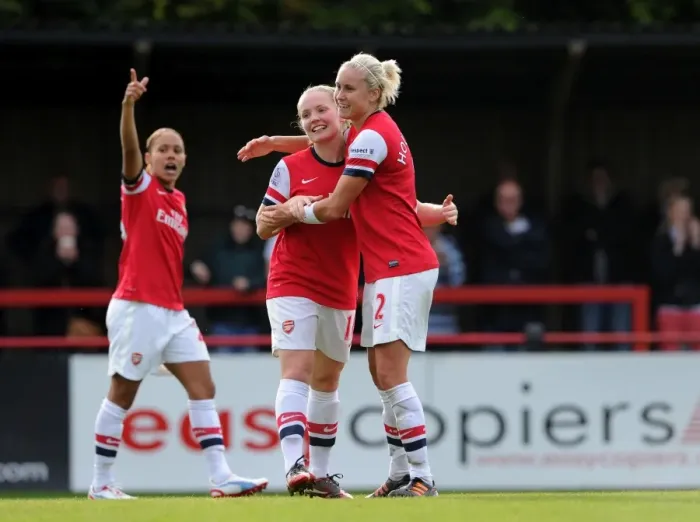 Framed Print : Unforgettable Goal Celebration: Kim Little and Steph Houghton's Strike for Arsenal Ladies FC against Barcelona in the UEFA Women's Champions League Framed Print : Unforgettable Goal Celebration: Kim Little and Steph Houghton's Strike for Arsenal Ladies FC against Barcelona in the UEFA Women's Champions League