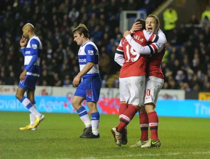 Framed Print : Unforgettable Moment: Cazorla and Wilshere's Celebration After Arsenal's Fourth Goal vs. Reading (2012-13) Framed Print : Unforgettable Moment: Cazorla and Wilshere's Celebration After Arsenal's Fourth Goal vs. Reading (2012-13)