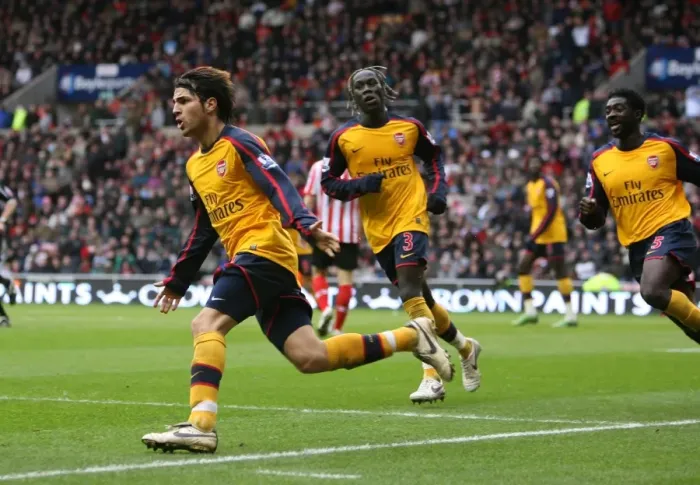Framed Print : Unforgettable Moment: Fabregas, Sagna, and Toure's Goal Celebration vs. Sunderland, 2008