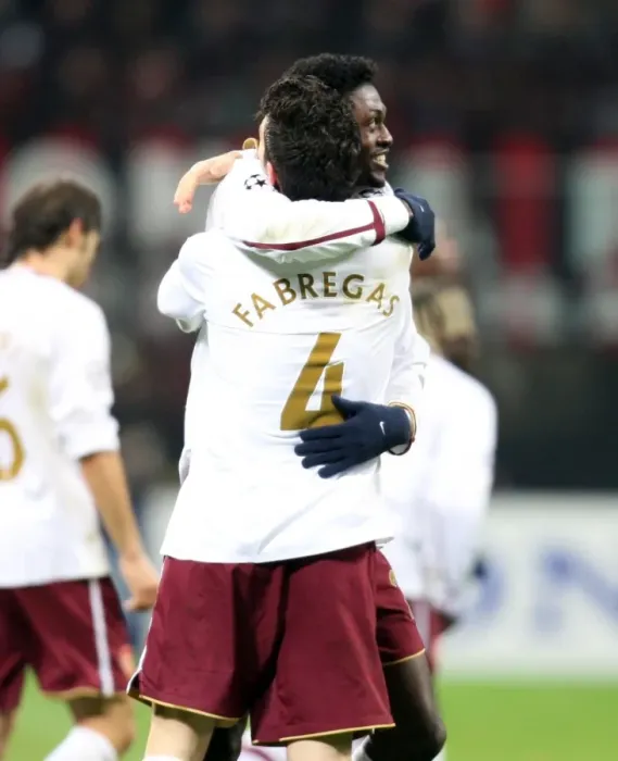 Framed Print : Unforgettable Moment: Fabregas and Adebayor's Euphoric Goal Celebration in Arsenal's 2-0 Victory over AC Milan, UEFA Champions League, 2008 Framed Print : Unforgettable Moment: Fabregas and Adebayor's Euphoric Goal Celebration in Arsenal's 2-0 Victory over AC Milan, UEFA Champions League, 2008