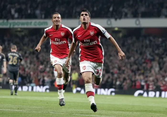 Framed Print : Unforgettable Moment: Merida and Eastmond's Goal Celebration: Arsenal's First against Liverpool in Carling Cup