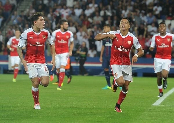 Unforgettable Moment: Sanchez and Bellerin's Euphoric Goal Celebration for Arsenal vs Paris Saint-Germain in 2016-17 UEFA Champions League