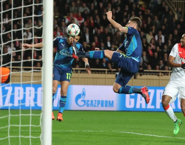 Framed Print : Unintended Clash: Giroud Kicks Sanchez in Monaco vs. Arsenal UCL Showdown Framed Print : Unintended Clash: Giroud Kicks Sanchez in Monaco vs. Arsenal UCL Showdown