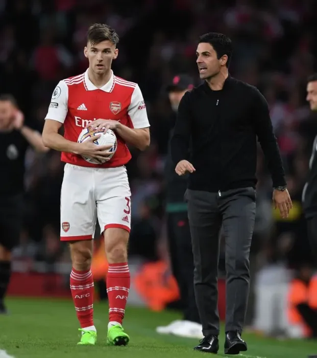 Framed Print : United Focus: Arteta and Tierney's Determination during Arsenal vs Liverpool, 2022-23 Premier League