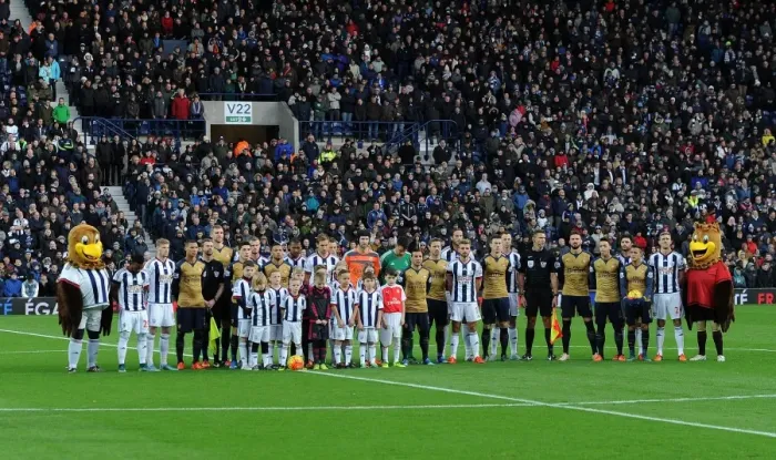 Framed Print : United in Respect: Arsenal and West Bromwich Albion Players Honor France with National Anthem (November 2015)