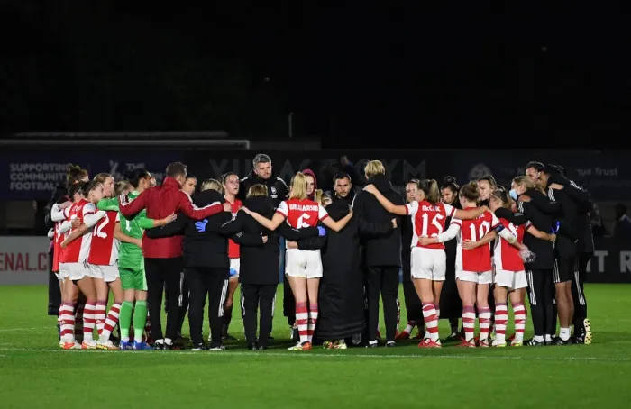 Framed Print : Unity and Victory: Arsenal Women's Champions League Team Celebrates Triumphant Huddle Framed Print : Unity and Victory: Arsenal Women's Champions League Team Celebrates Triumphant Huddle