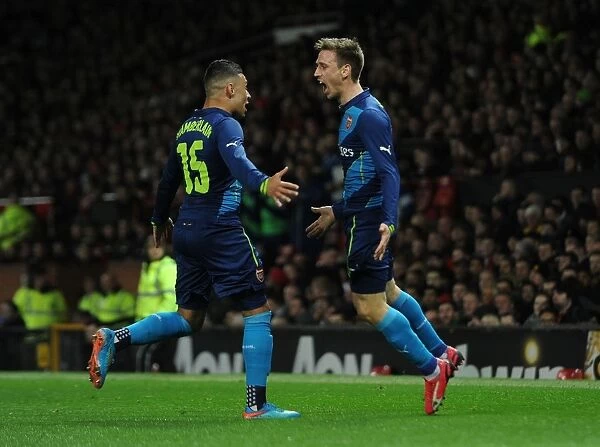 Unstoppable Duo: Monreal and Oxlade-Chamberlain's FA Cup Goal Celebration vs. Manchester United (2015)