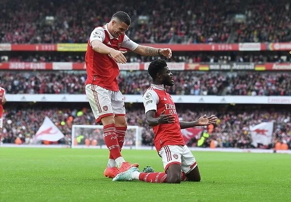 Unstoppable Duo: Partey and Xhaka's Electric Goal Celebration (Arsenal vs. Nottingham Forest, 2022-23)