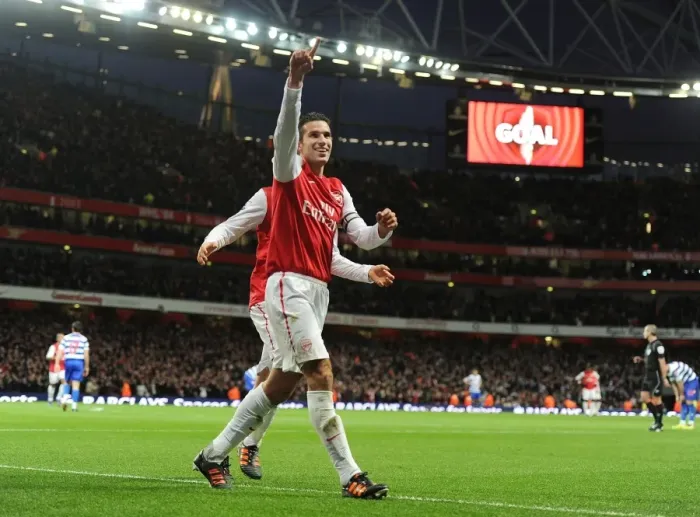 Framed Print : Unstoppable Duo: Van Persie and Ramsey's Electric Goal Celebration (Arsenal, 2011-12)