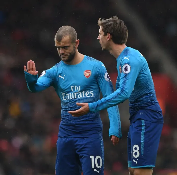 Framed Print : Unwavering Focus: Monreal and Wilshere's Intense Concentration during Arsenal's Premier League Clash at Southampton (2017-18) Framed Print : Unwavering Focus: Monreal and Wilshere's Intense Concentration during Arsenal's Premier League Clash at Southampton (2017-18)