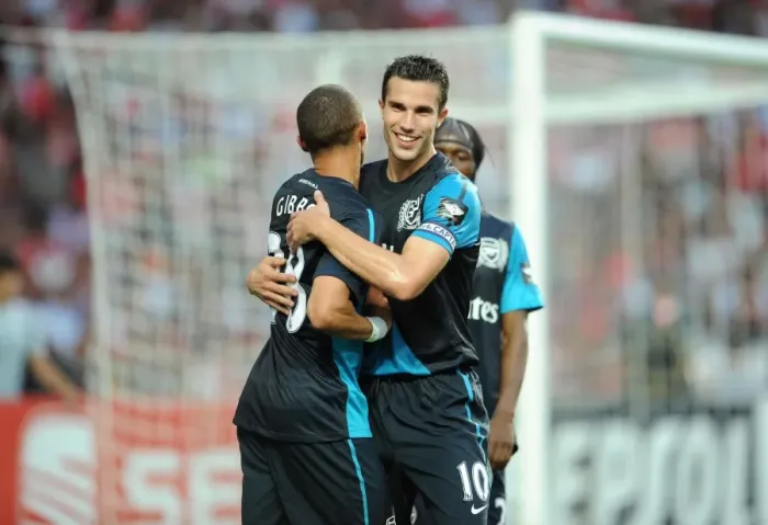 Framed Print : Van Persie and Gibbs: Arsenal's Unstoppable Duo Celebrate Goal in Benfica Pre-Season Clash, 2011 Framed Print : Van Persie and Gibbs: Arsenal's Unstoppable Duo Celebrate Goal in Benfica Pre-Season Clash, 2011