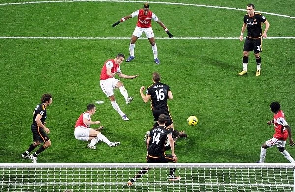 Van Persie vs. Berra: Intense Moment at the Emirates - Arsenal vs. Wolverhampton Wanderers, 2011-2012