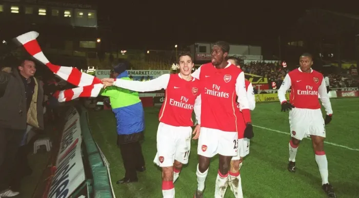Framed Print : Van Persie's Double: Arsenal's Victory at Watford (2006) - Adebayor and Baptista Celebrate Framed Print : Van Persie's Double: Arsenal's Victory at Watford (2006) - Adebayor and Baptista Celebrate