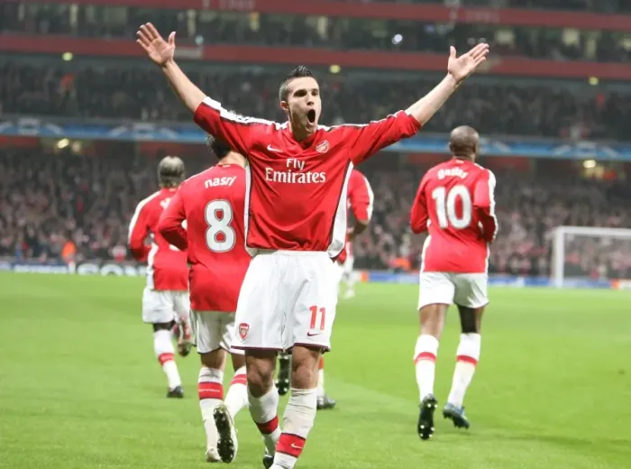 Framed Print : Van Persie's Euphoric Goal: Arsenal Takes 1-0 Lead Over AS Roma in Champions League