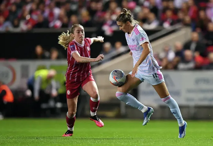 Framed Print : Vivianne Miedema Faces Off Against Megan Connolly in Intense Bristol City vs. Arsenal FC Women's Super League Clash Framed Print : Vivianne Miedema Faces Off Against Megan Connolly in Intense Bristol City vs. Arsenal FC Women's Super League Clash