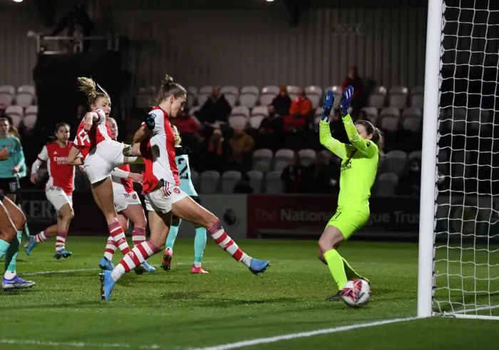 Framed Print : Vivianne Miedema Scores Opening Goal: Arsenal Women vs Brighton Hove Albion in FA WSL Clash