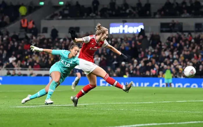 Framed Print : Vivianne Miedema Scores Stunning Goal: Arsenal Women Triumph Over Tottenham Hotspur in FA WSL Clash