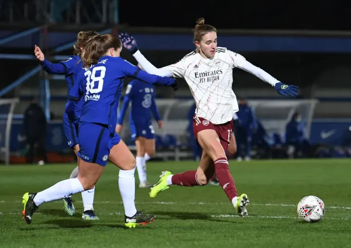 Framed Print : Vivianne Miedema vs. Maren Mjelde: A Battle in the FA WSL Clash Between Chelsea Women and Arsenal Women Framed Print : Vivianne Miedema vs. Maren Mjelde: A Battle in the FA WSL Clash Between Chelsea Women and Arsenal Women