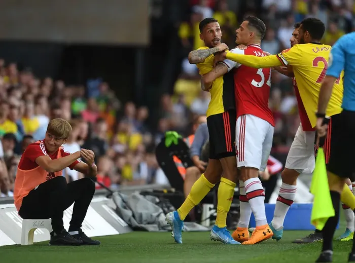 Framed Print : Watford vs Arsenal: Intense Clash Between Holebas, Capoue, and Xhaka Framed Print : Watford vs Arsenal: Intense Clash Between Holebas, Capoue, and Xhaka