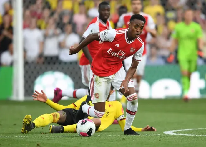 Framed Print : Watford vs Arsenal: Joe Willock in Action during the 2019-20 Premier League Clash