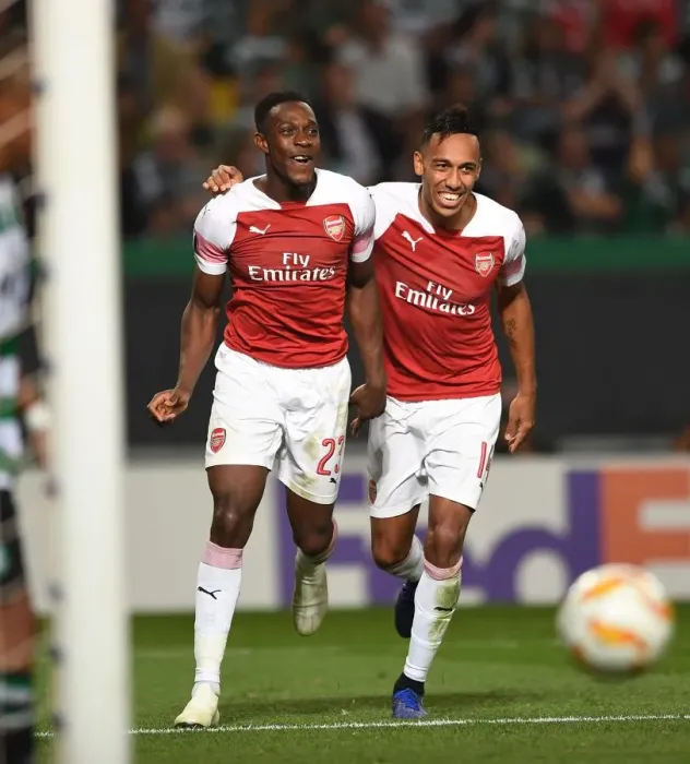 Framed Print : Welbeck and Aubameyang Celebrate Arsenal's Goal Against Sporting Lisbon in Europa League Framed Print : Welbeck and Aubameyang Celebrate Arsenal's Goal Against Sporting Lisbon in Europa League