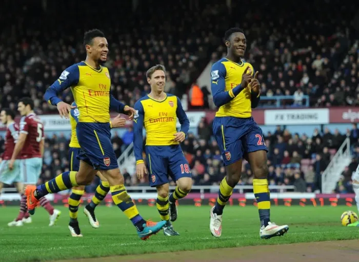 Framed Print : Welbeck and Coquelin Celebrate Arsenal's Victory: West Ham United vs Arsenal (2014-15) Framed Print : Welbeck and Coquelin Celebrate Arsenal's Victory: West Ham United vs Arsenal (2014-15)