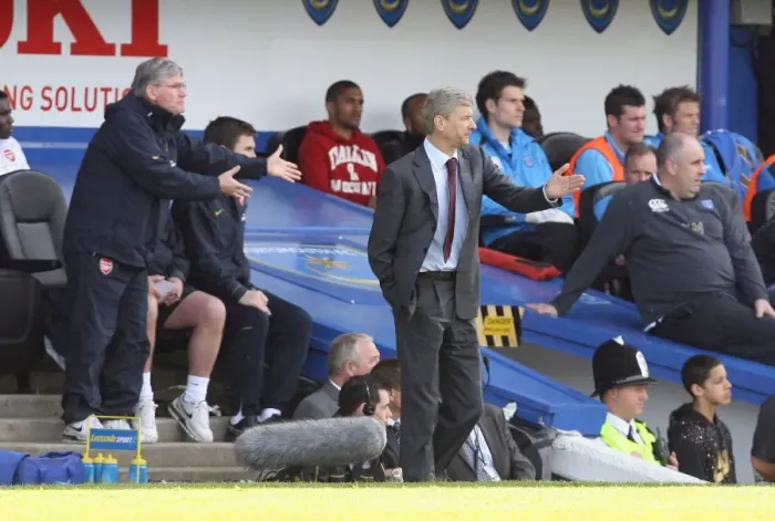 Framed Print : Wenger and Rice Lead Arsenal to 4-0 Victory over Portsmouth