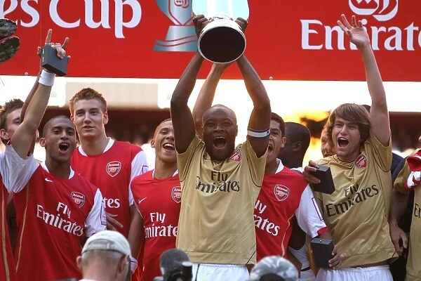 William Gallas Celebrates with the Emirates Trophy: Arsenal's Victory over Inter Milan (2007)