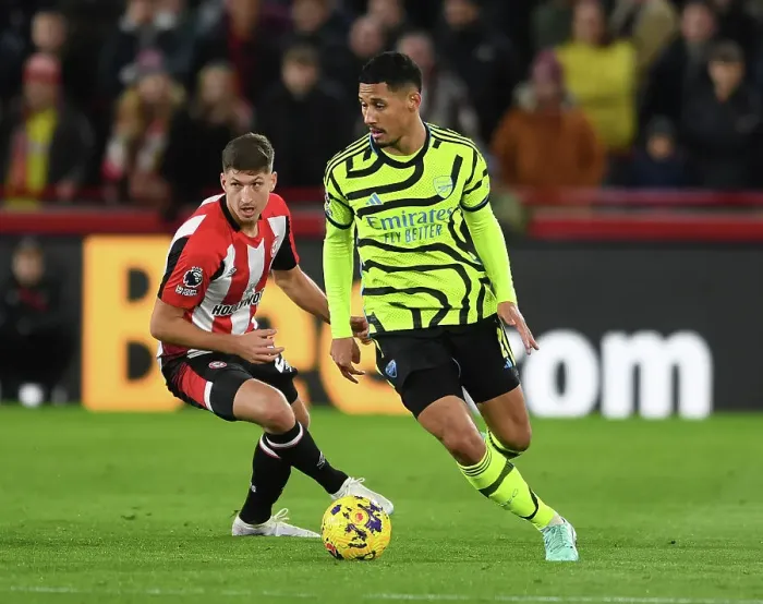Framed Print : William Saliba in Action: Arsenal vs. Brentford, Premier League 2023-24
