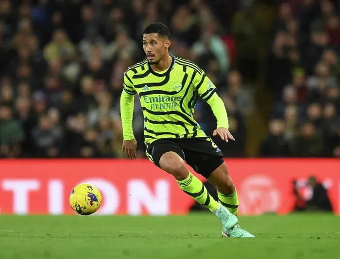 Framed Print : William Saliba in Action: Arsenal vs. Aston Villa, Premier League 2023-24