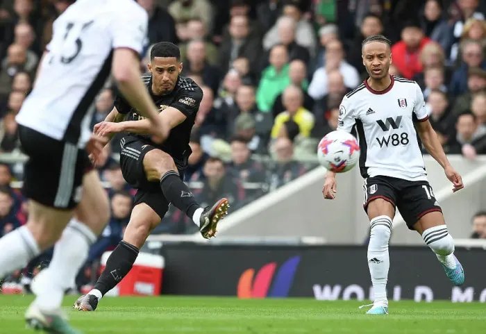 Framed Print : William Saliba in Action: Fulham vs. Arsenal, Premier League 2022-23