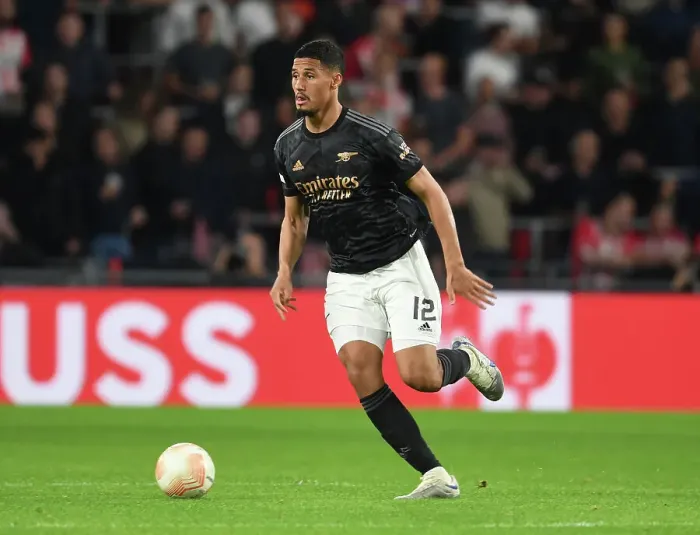 Framed Print : William Saliba Goes Head-to-Head: Arsenal vs. PSV Eindhoven in Europa League Showdown