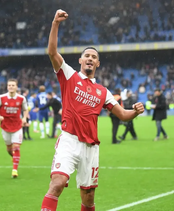 Framed Print : William Saliba's Celebration: Arsenal's Premier League Victory over Chelsea (2022-23) Framed Print : William Saliba's Celebration: Arsenal's Premier League Victory over Chelsea (2022-23)
