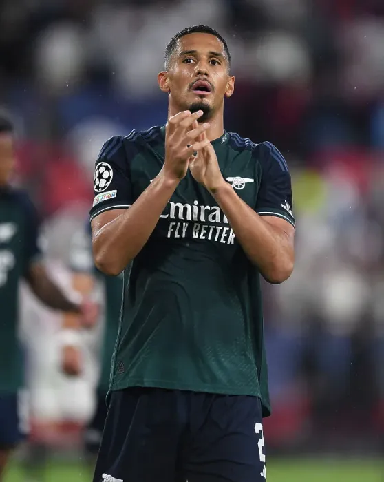 Framed Print : William Saliba's Champion's League Return: Triumphant Salute at Sevilla vs. Arsenal (2023-24) Framed Print : William Saliba's Champion's League Return: Triumphant Salute at Sevilla vs. Arsenal (2023-24)