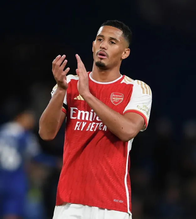 Framed Print : William Saliba's Emotional Return: Arsenal Fans Appreciation vs Chelsea, 2023-24 Premier League