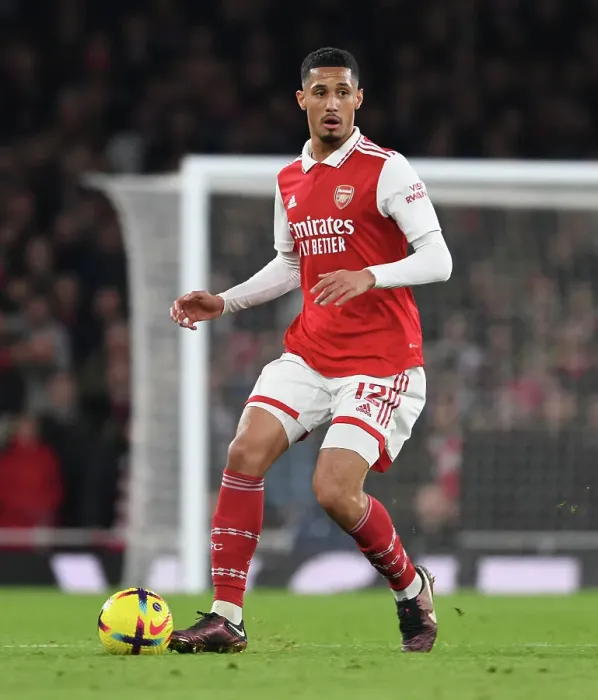 Framed Print : William Saliba's Intense Showdown: Arsenal vs. Manchester City in the Premier League