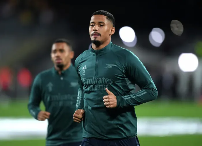 Framed Print : William Saliba's Pre-Match Ritual: Gearing Up for Arsenal's RC Lens Showdown in Champions League