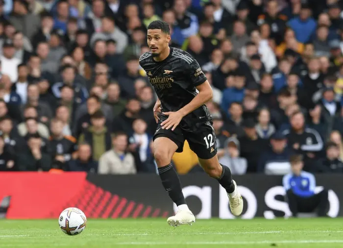 Framed Print : William Saliba's Premier League Debut: Arsenal Takes on Leeds United, 2022-23