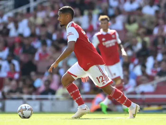 Framed Print : William Saliba's Premier League Debut: Arsenal vs Leicester City, 2022-23 Season