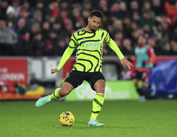 Framed Print : William Saliba's Standout Performance: Arsenal's Defender Shines in the Premier League Clash Against Brentford (2023-24)