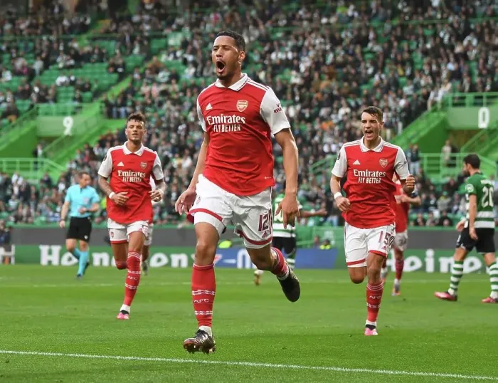 Framed Print : William Saliba's Stunner: Arsenal Takes the Lead Over Sporting CP in Europa League
