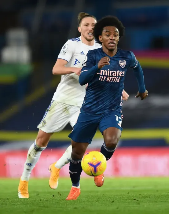Framed Print : Willian in Action: Leeds United vs. Arsenal, Premier League 2020-21