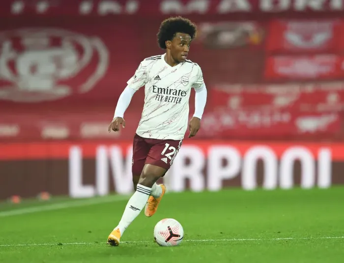Framed Print : Willian at Anfield: Liverpool vs Arsenal, 2020-21 Premier League Framed Print : Willian at Anfield: Liverpool vs Arsenal, 2020-21 Premier League