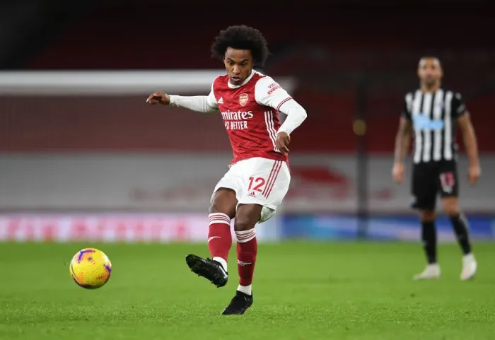 Framed Print : Willian Plays On: Arsenal vs. Newcastle United at Empty Emirates Stadium (Premier League 2020-21)