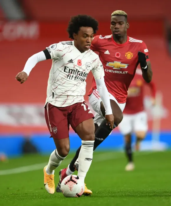 Framed Print : Willian vs. Pogba: A Premier League Showdown at Old Trafford (2020-21)