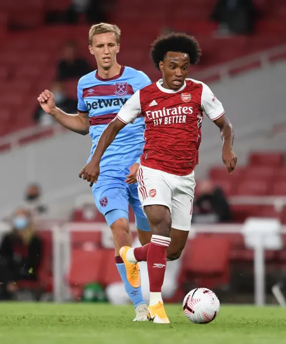 Framed Print : Willian vs. Soucek Showdown: Arsenal vs. West Ham United Premier League Clash Framed Print : Willian vs. Soucek Showdown: Arsenal vs. West Ham United Premier League Clash