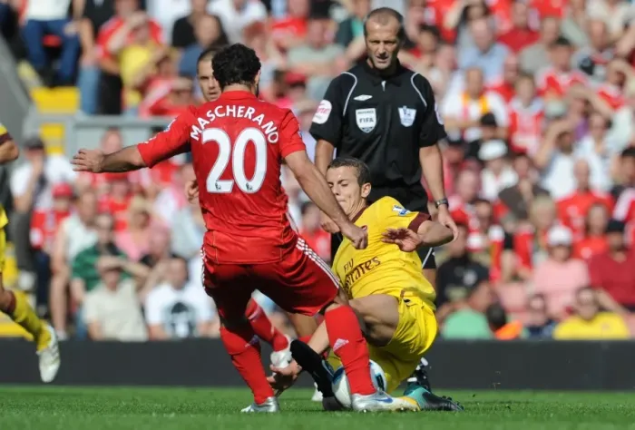 Framed Print : Wilshere vs Mascherano: The Battle at Anfield, 2010 Premier League Rivalry Framed Print : Wilshere vs Mascherano: The Battle at Anfield, 2010 Premier League Rivalry