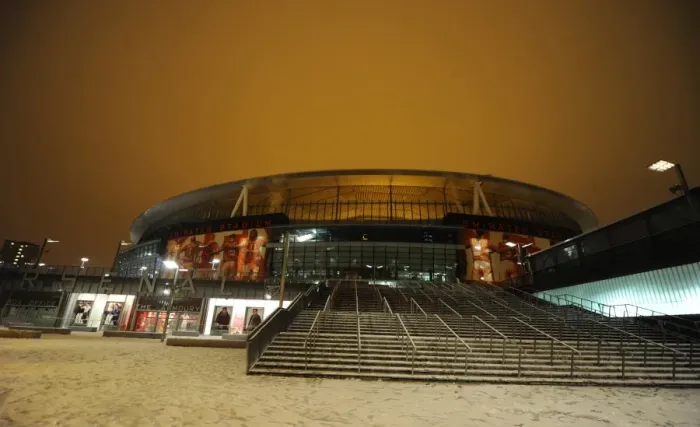 Framed Print : Winter at Emirates: Arsenal Football Club's Snow-Covered Stadium, London (2009)